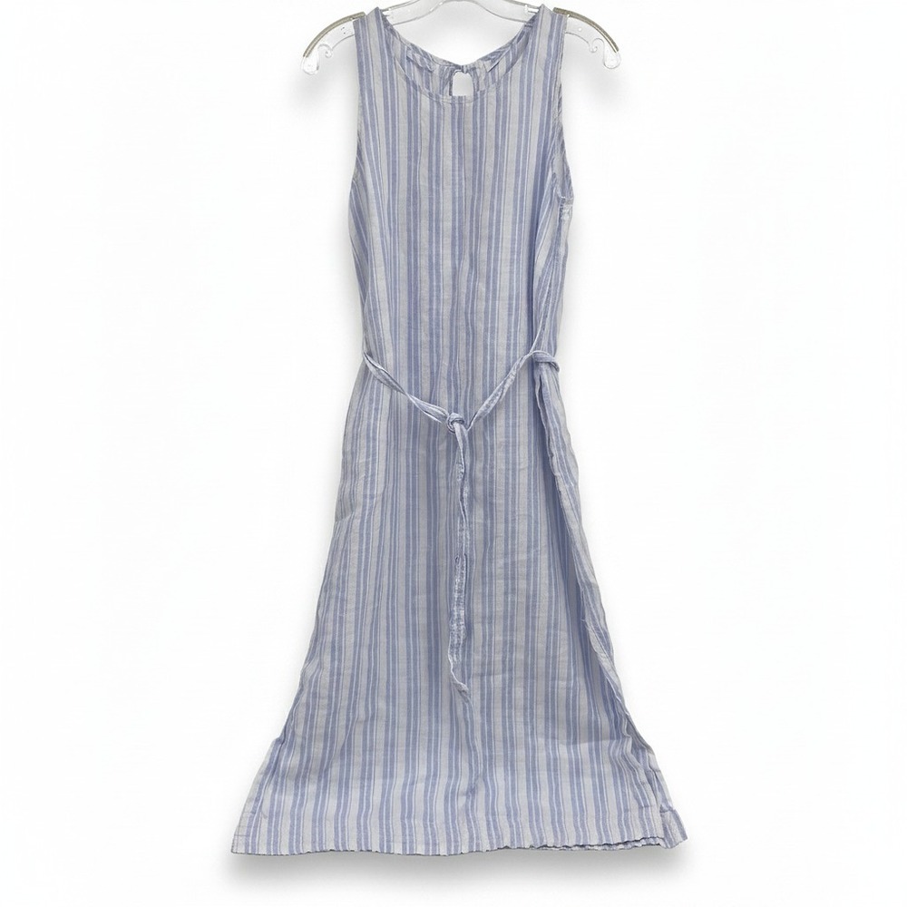 Sigrid Olsen Blue White Striped Linen Midi Dress | Size S